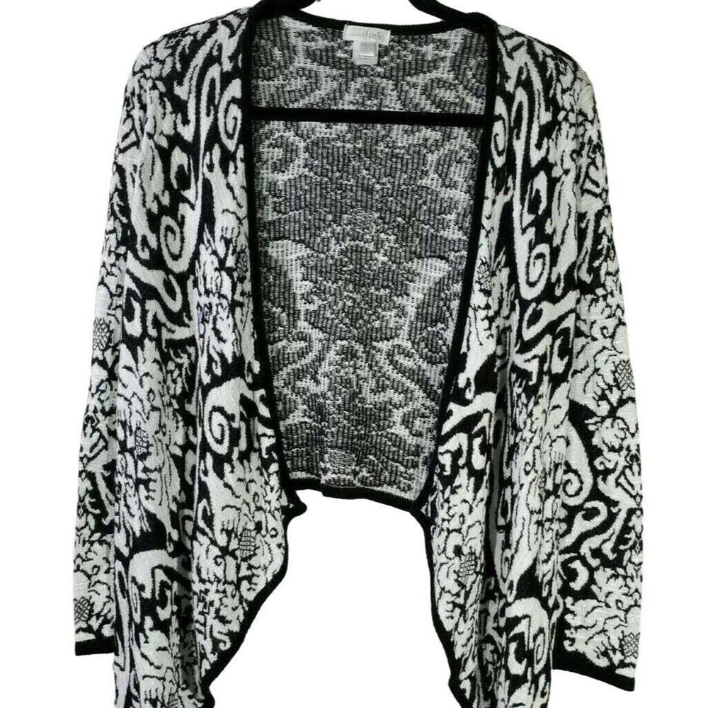 Charming Charlie Coquette‎ Cardigan Size S Womens Black White Long Sleeve Open